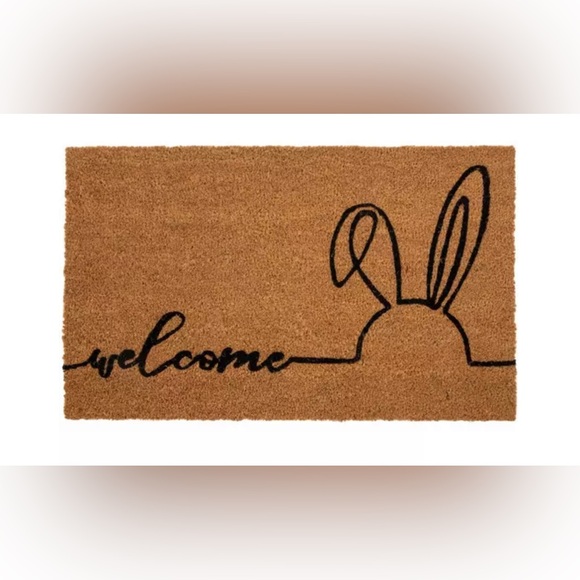 🌸NEW Welcome Brown Bunny Doormat Welcome Doormat with Black Bunny Design NWT. - Picture 2 of 2